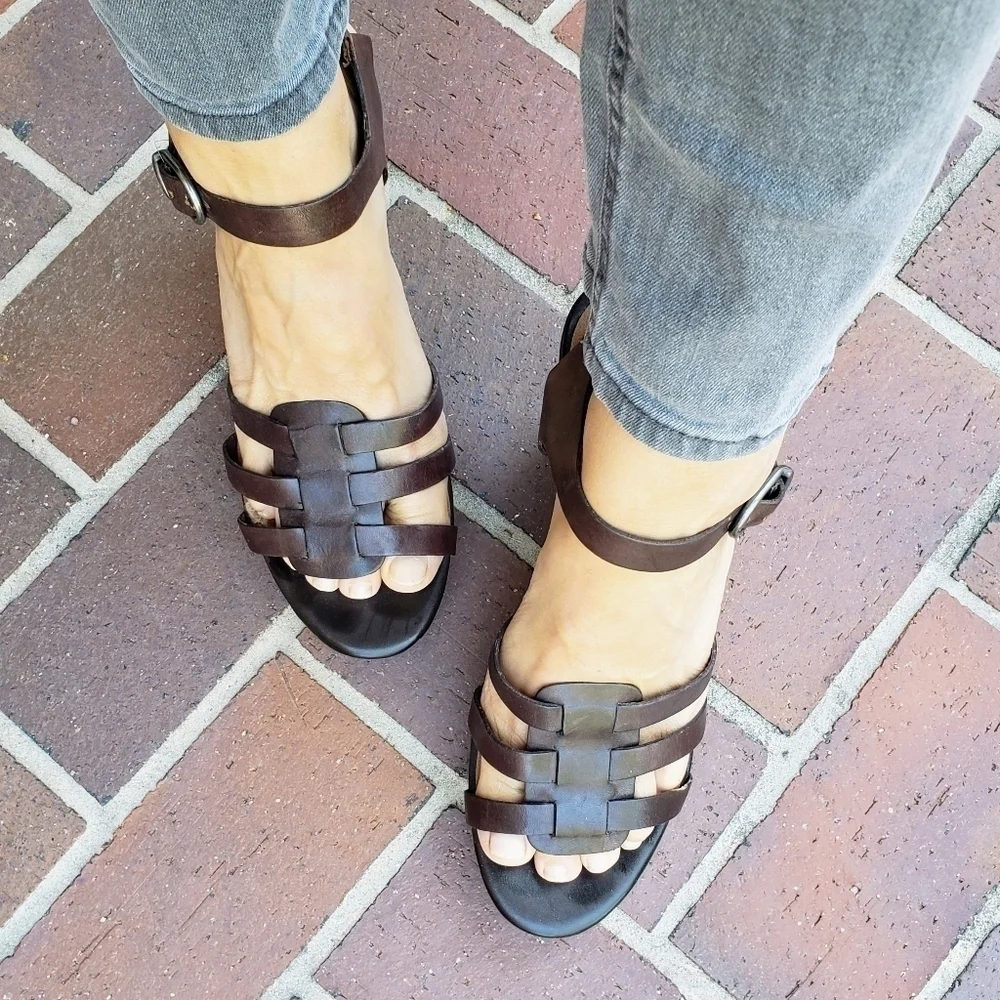 Lucky Brand Willows Cork Wedge Platform Huarache Sandal Brown Leather Size 10